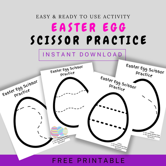 Scissor practice Easter Egg printable download for your young learner! Encourage fine motor skills and scissor practice for preschoolers and kindergarteners! Fun Learn Grow Co.