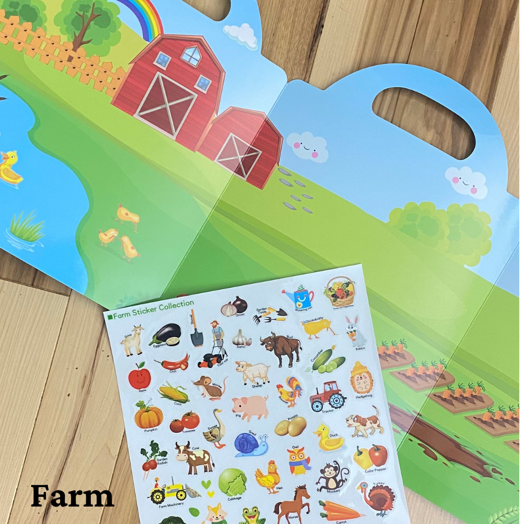 Tri-Fold Reusable Sticker Book | Dinosaur | Insects | Farm | Vehicles - Fun Learn Grow Co.