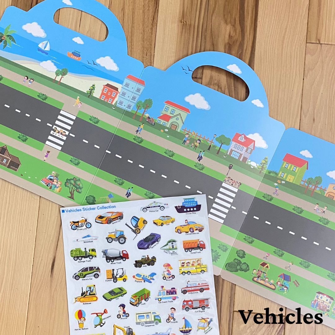 Tri-Fold Reusable Sticker Book | Dinosaur | Insects | Farm | Vehicles - Fun Learn Grow Co.