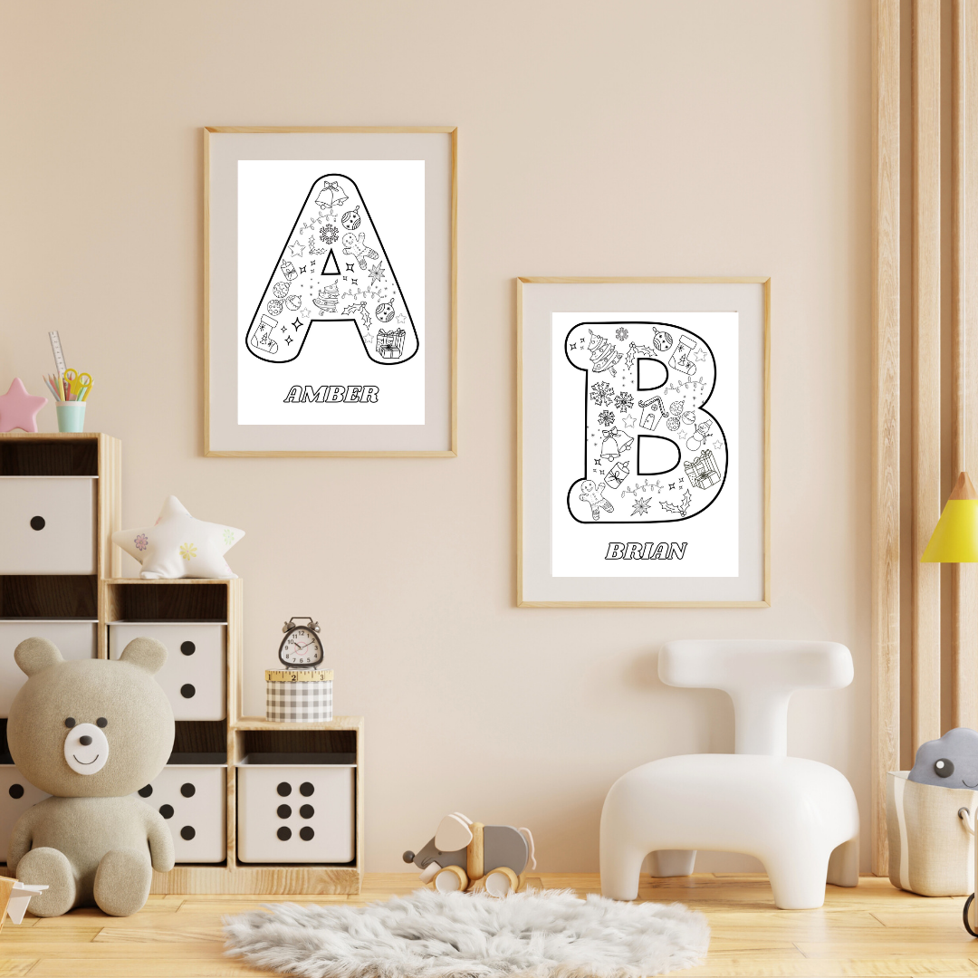 Unique Christmas activity for kids! Personalized Christmas coloring poster is perfect for a holiday party activity and great for framing!