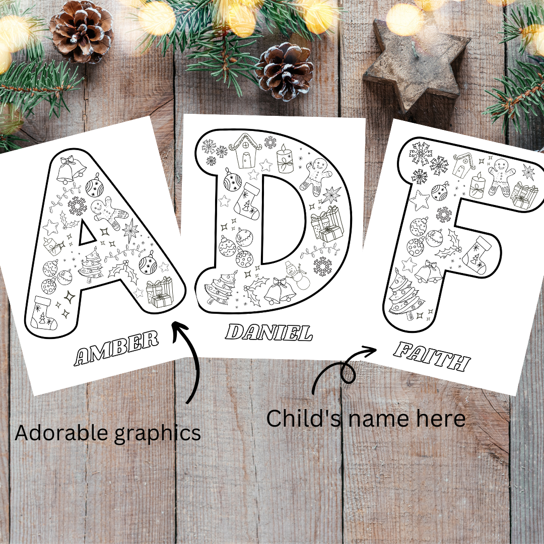 Best gift for kids Christmas party! Coloring activity personalized for each child! 12" X 18" large poster. Fun Learn Grow Co.