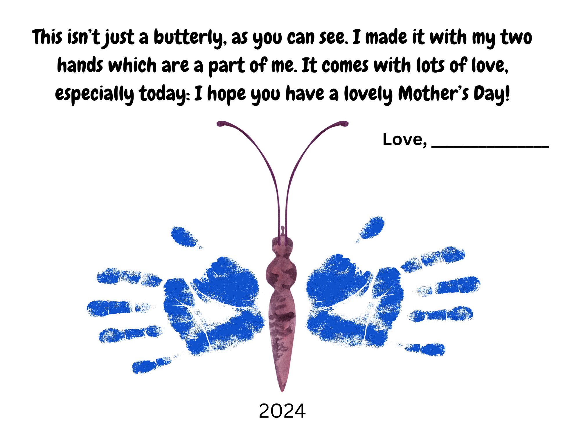 Free printable handprint butterfly craft for Mother's Day. Adorable keepsake for mom from child.