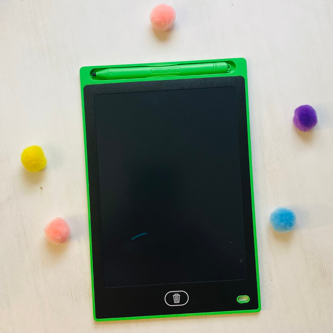 Perfect toy for traveling with little kids. 8.5" LCD writing board. Comes with stylus. Comes in red, blue, green, or pink. Fun Learn Grow Co.