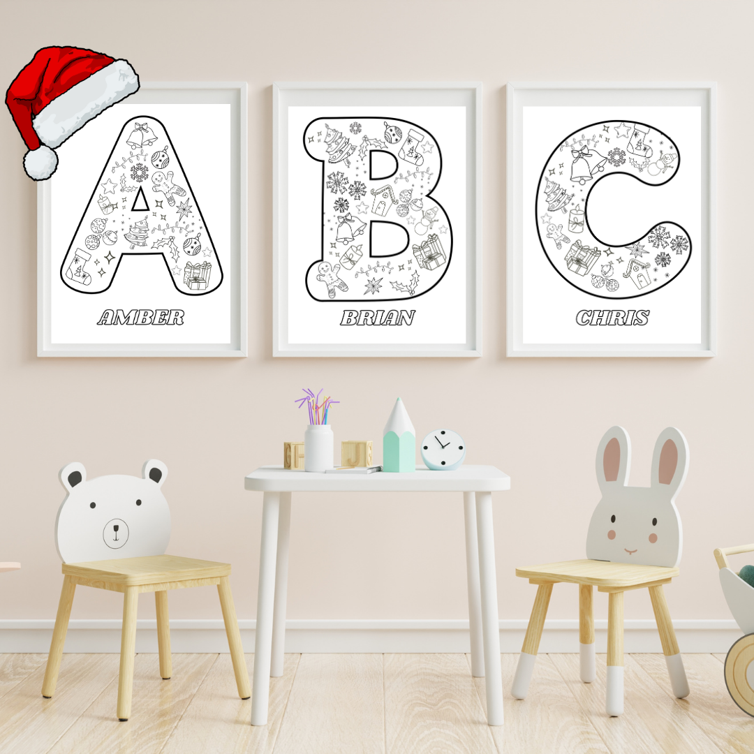 Personalized Christmas Coloring Poster for kids! 12" X 18" printed on premium card stock! Fun Learn Grow Co.