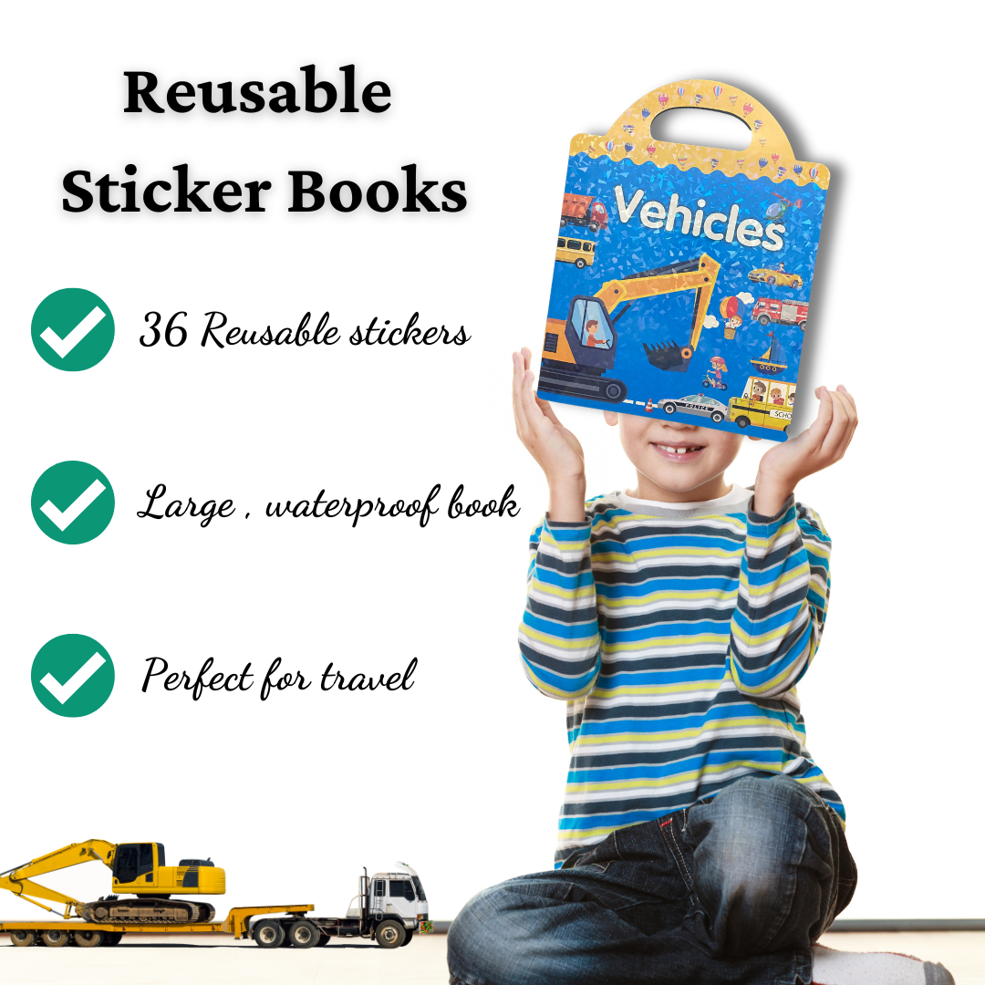 30% OFF! Usually $9.99! Tri-Fold Reusable Sticker Book | Dinosaur | Insects | Farm | Vehicles | Ocean Animals Fun Learn Grow Co.