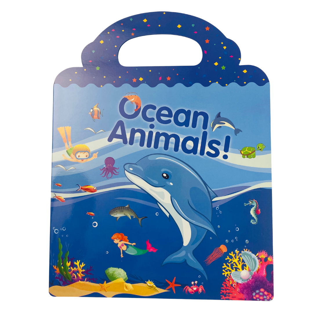 Ocean animals reusable sticker book for kids ages 3-5 years old. Perfect for fine motor skills and language development. Fun Learn Grow Co.