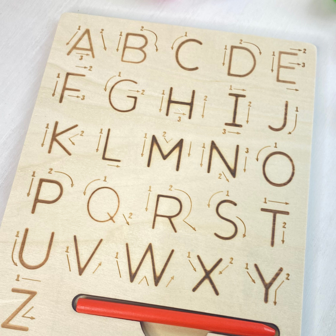 Double-Sided Wooden Alphabet Tracing Board | Upper and Lowercase Letters | Writing Practice - Fun Learn Grow Co.