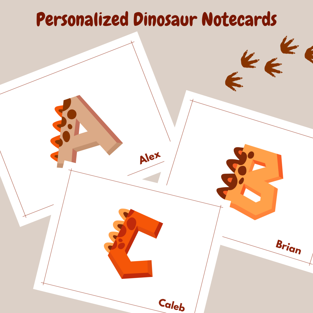 Best gift for dinosaur loving kids! Personalized dinosaur themed notecards are a perfect way to foster connections with kids!