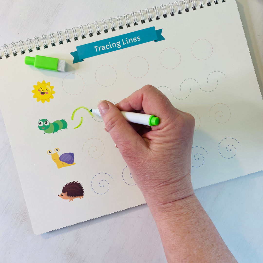 Busy book for preschoolers, travel essential for learning and entertaining your 3 or 4 year old! Learn letters and build fine motor skills! Pre-writing practice to build fine motor skills!