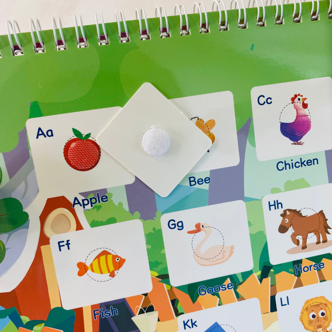 Busy book for preschoolers, travel essential for learning and entertaining your 3 or 4 year old! Learn letters and build fine motor skills!