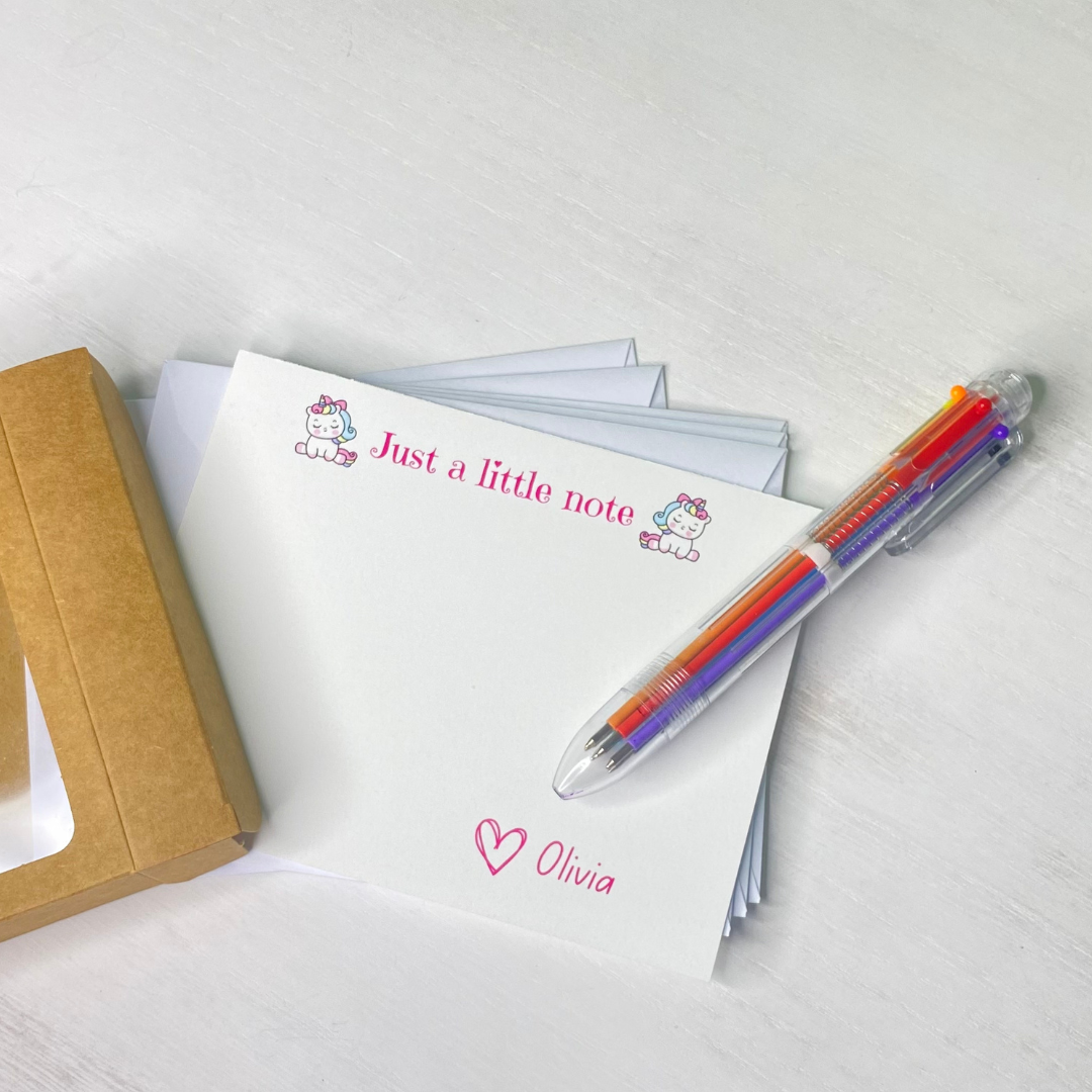 Perfect gift for the unicorn lover! Unicorn notecard set personalized with your child's name! Fun Learn Grow Co.