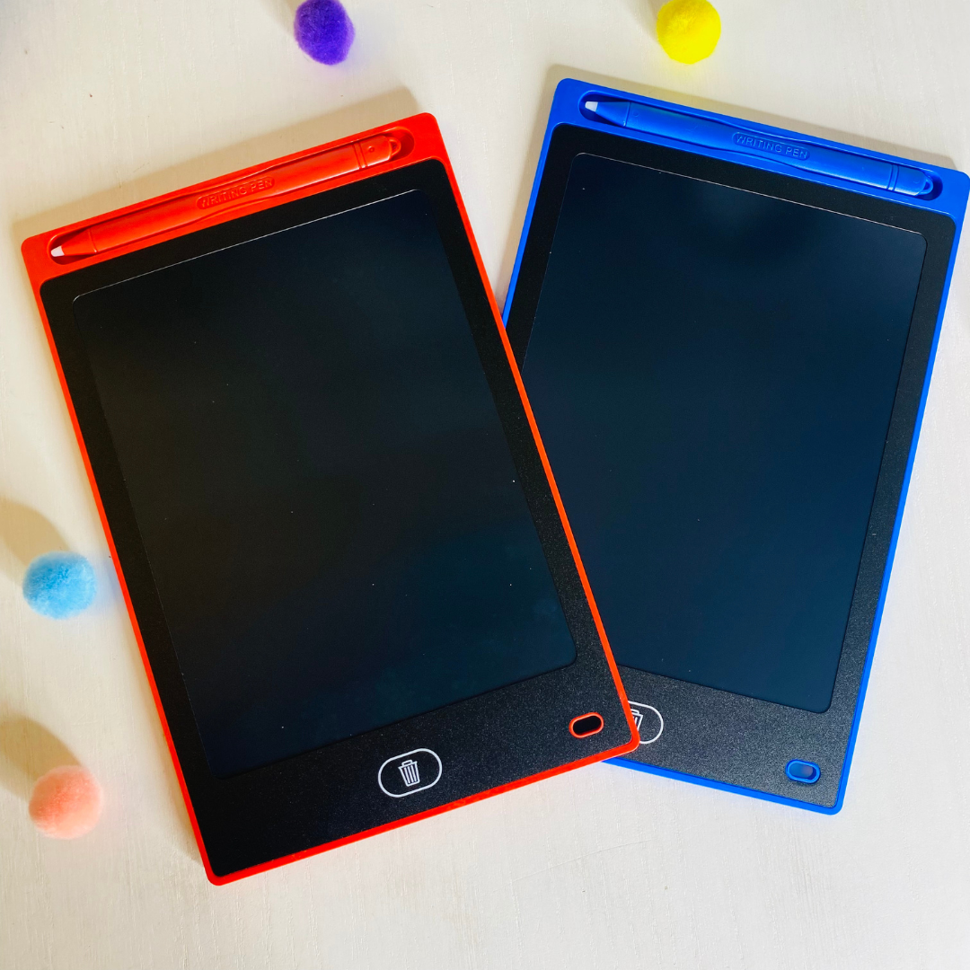 Perfect toy for traveling with little kids. 8.5" LCD writing board. Comes with stylus. Comes in red, blue, green, or pink. Fun Learn Grow Co.