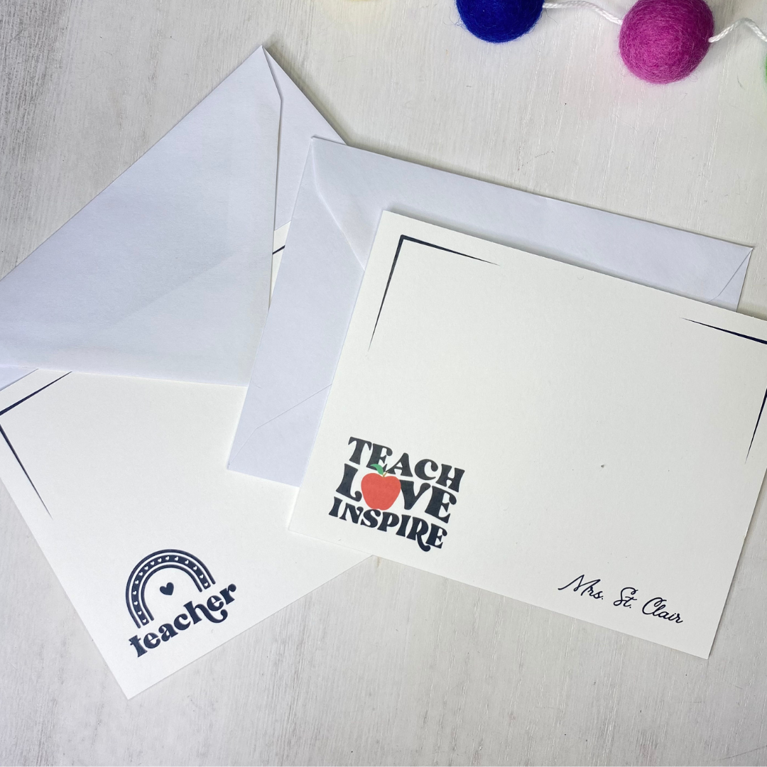 Best, unique gift for teachers. Personalized notecards for your child's teacher. Teacher appreciation gift. Fun Learn Grow Co.