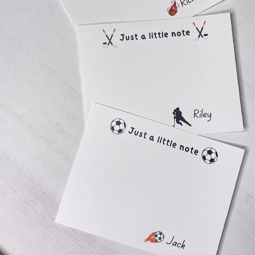 Personalized stationary for kids! Soccer, hockey, ice skating, basketball, cats, dogs, and unicorn themes for kids gifts! Fun Learn Grow Co.