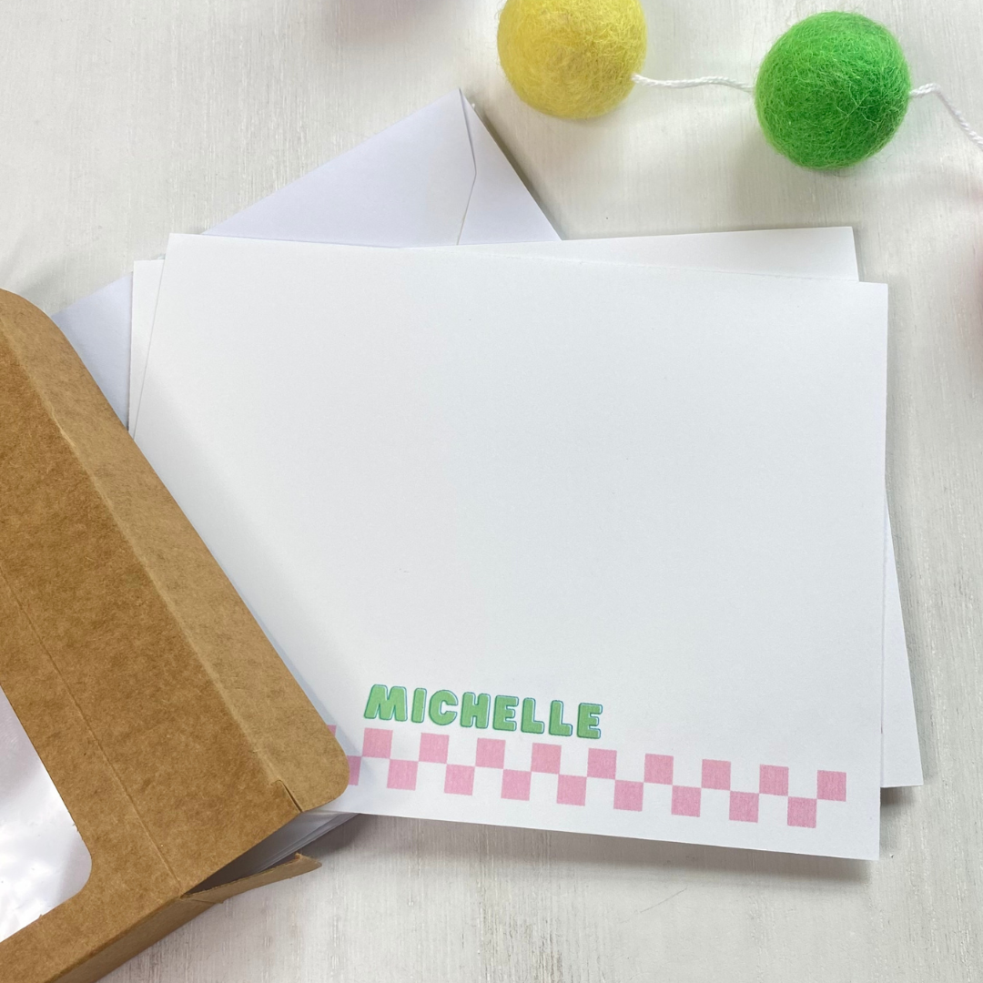Pink and Minty Personalized Notecard Set - Fun Learn Grow Co. Fun Learn Grow Co.