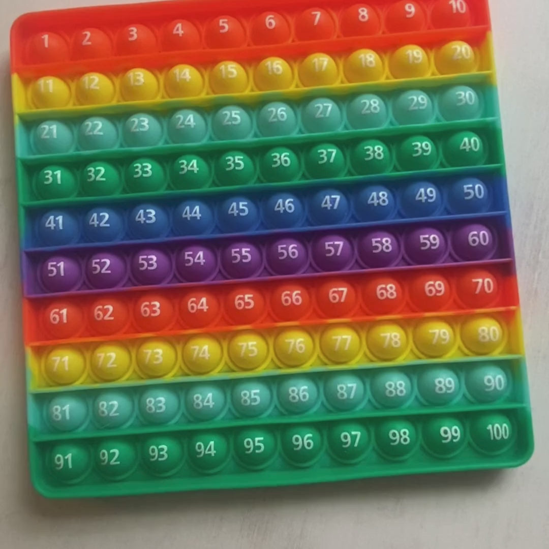 Video of using the Number Pop It Toy and the number flashcards. It is demonstrating using the flashcards and pop it for skip counting by fives. It shows putting down the number 5 flash cards and then popping the 5 bubble, then doing the same with the number 10 and 15 flash cards.