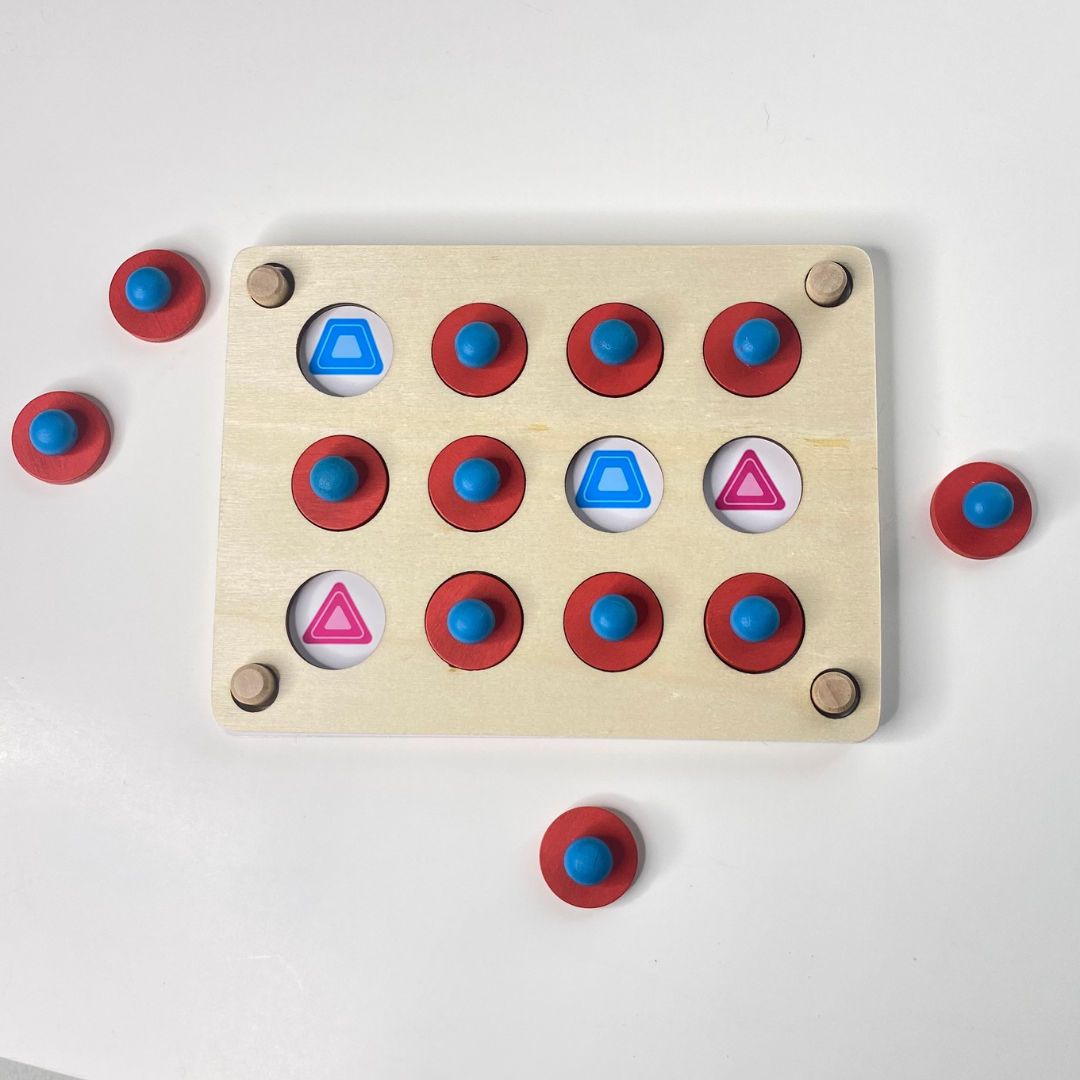 Memory match game with wooden frame and interchangeable cards. Perfect game for kids ages 2-4 years old. Fun Learn Grow Co.