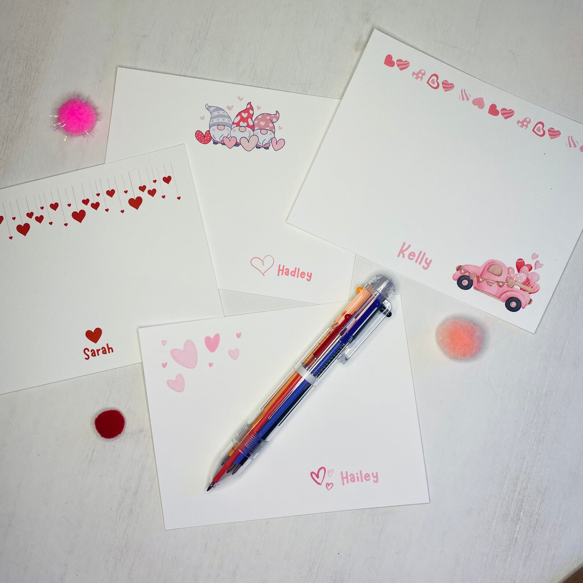 Adorable Valentine Notecards Set for kids and adults! Personalized for extra fun! Comes with a free multi-pen , perfect for gifting!