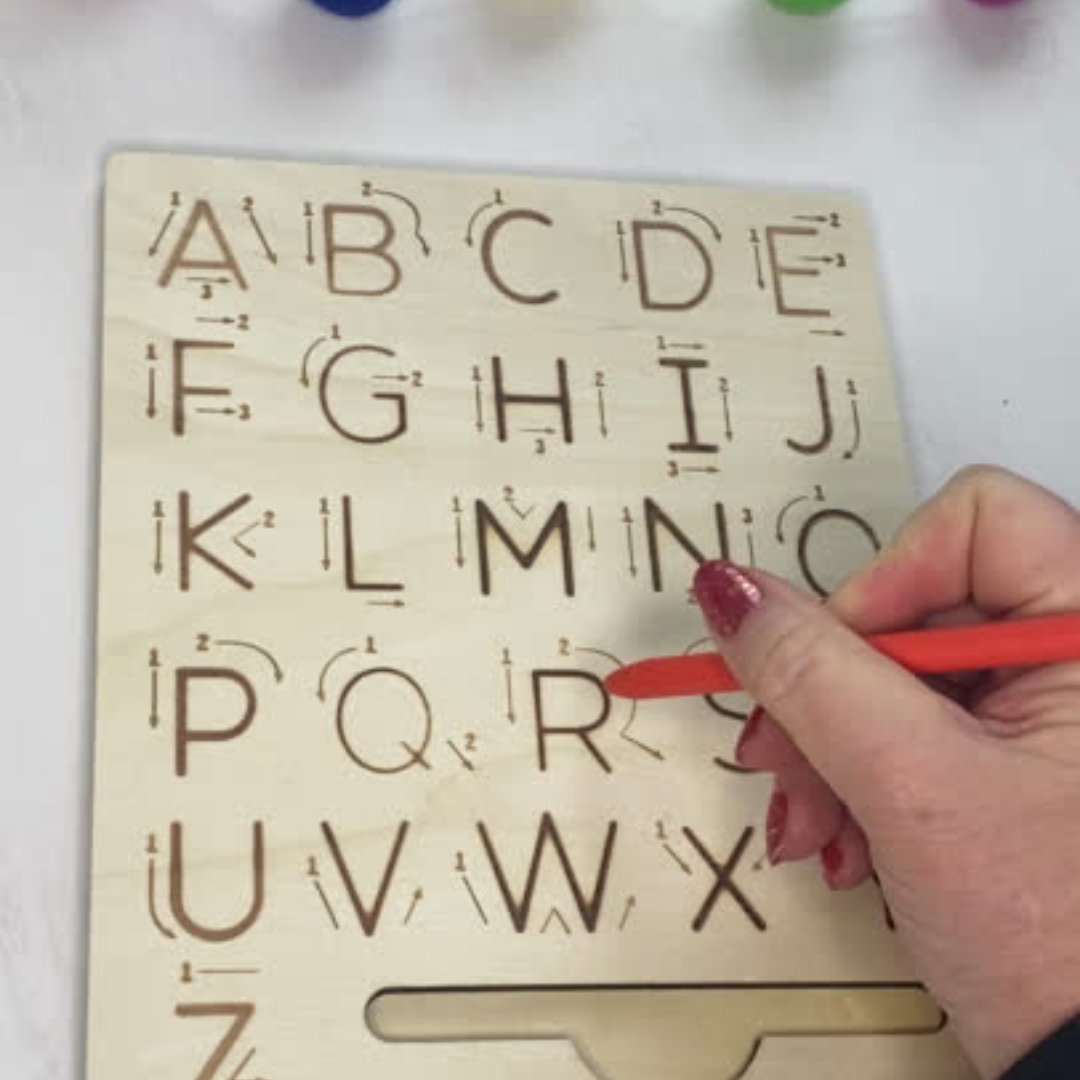 Double-Sided Wooden Alphabet Tracing Board | Upper and Lowercase Letters | Writing Practice - Fun Learn Grow Co.