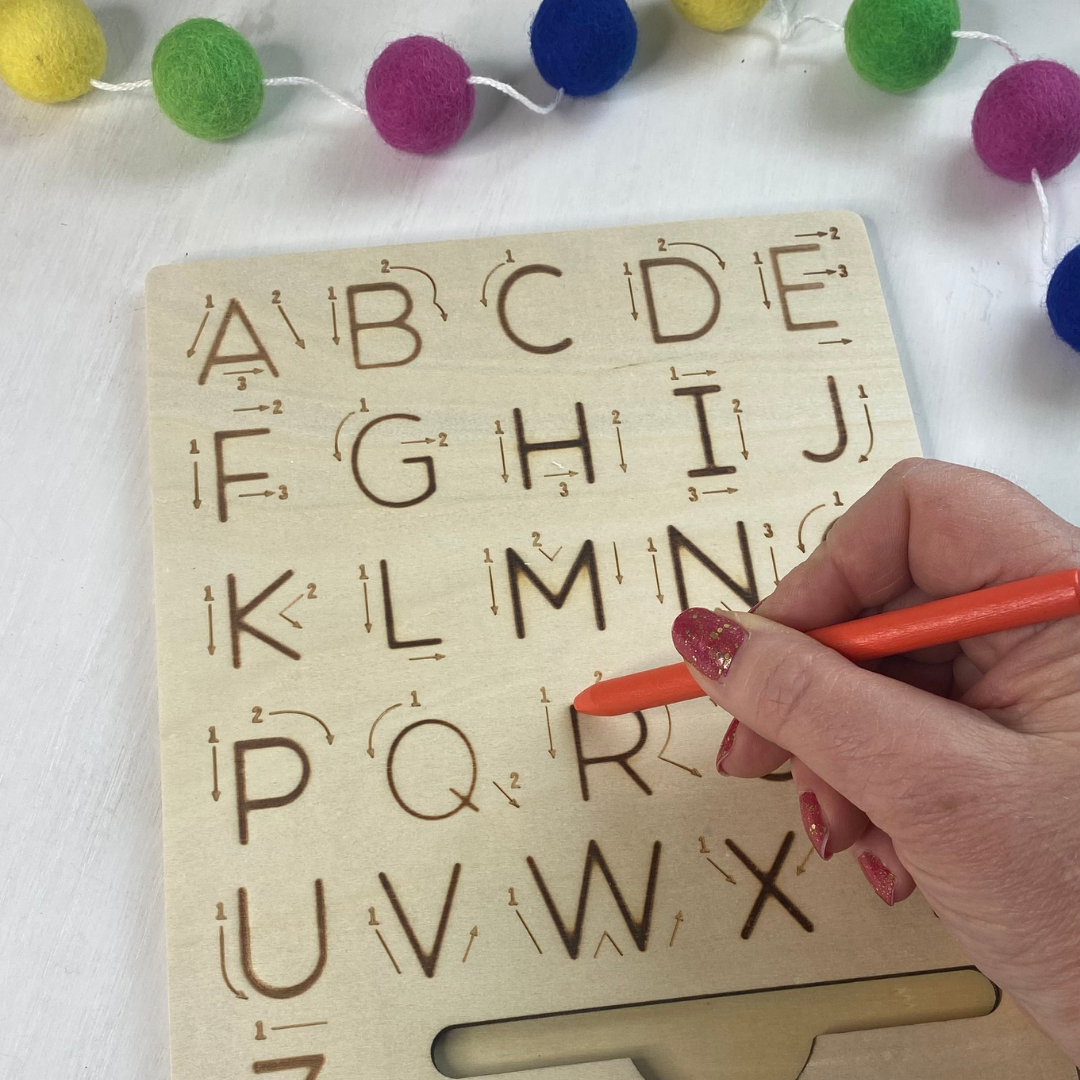 Double-Sided Wooden Alphabet Tracing Board | Upper and Lowercase Letters | Writing Practice - Fun Learn Grow Co.