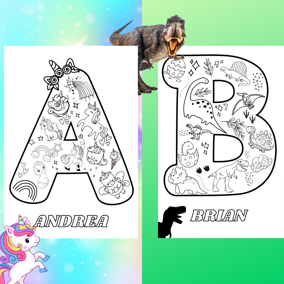 Personalized Large Dinosaur or Unicorn Coloring Poster - Fun Learn Grow Co.