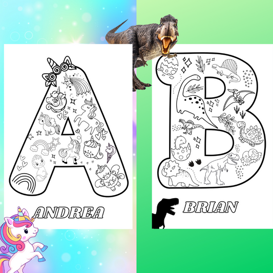 Personalized Large Dinosaur or Unicorn Coloring Poster - Fun Learn Grow Co. Fun Learn Grow Co.