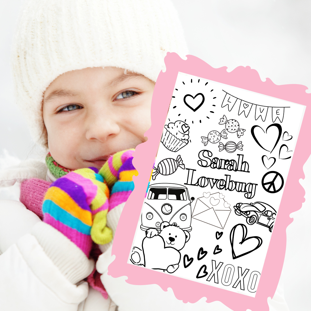 Personalized Coloring Poster for kids! Perfect gift for Valentine's day for kids! Fun Learn Grow Co.