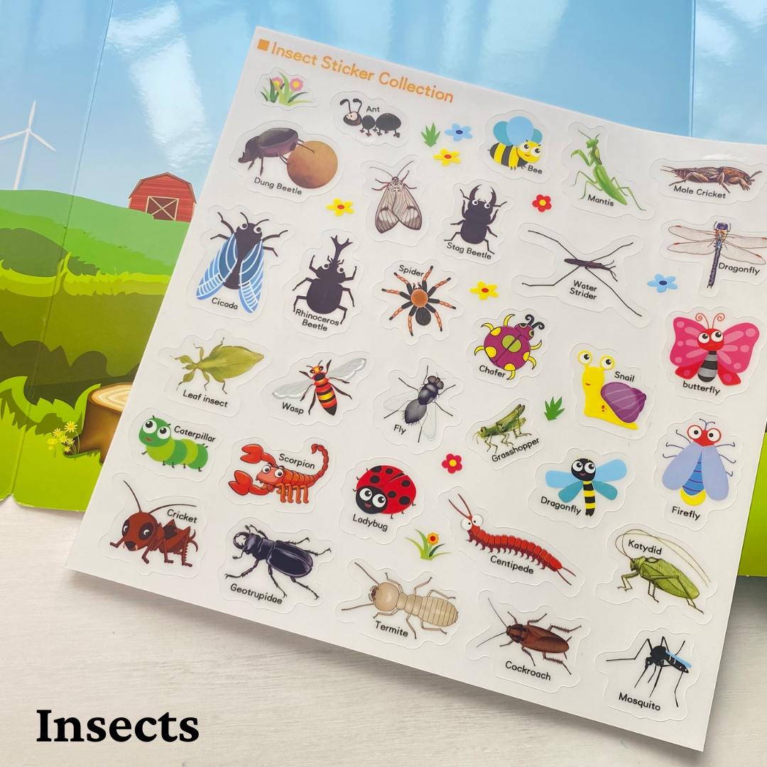 Tri-Fold Reusable Sticker Book | Dinosaur | Insects | Farm | Vehicles - Fun Learn Grow Co.