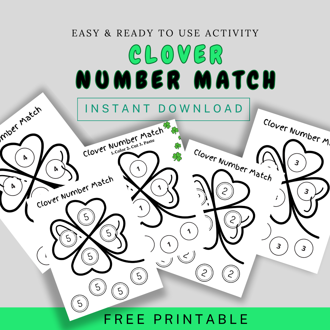 Clover Numbers Clover Number Match Printable – Fun Learn Grow Co.