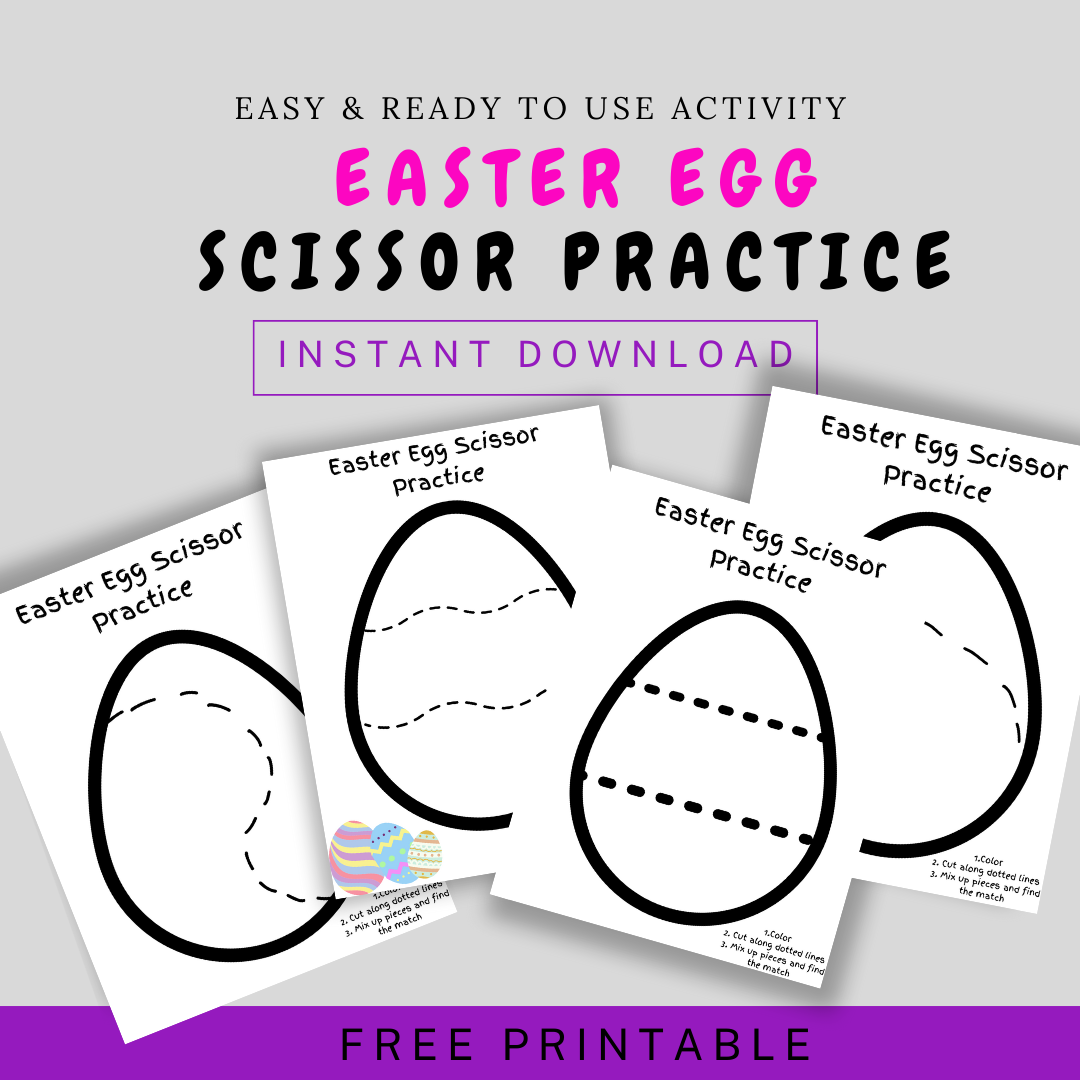 Scissor practice Easter Egg printable download for your young learner! Encourage fine motor skills and scissor practice for preschoolers and kindergarteners! Fun Learn Grow Co.