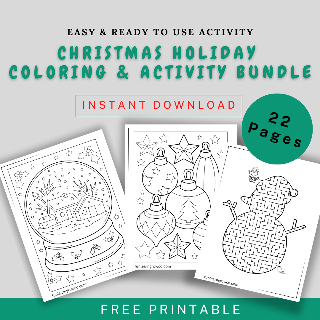 Christmas Holiday Coloring and Activity Page Printable Fun Learn Grow Co.