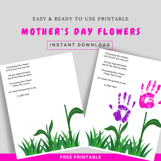 Mother's Day Handprint Flowers Craft Printable Fun Learn Grow Co.