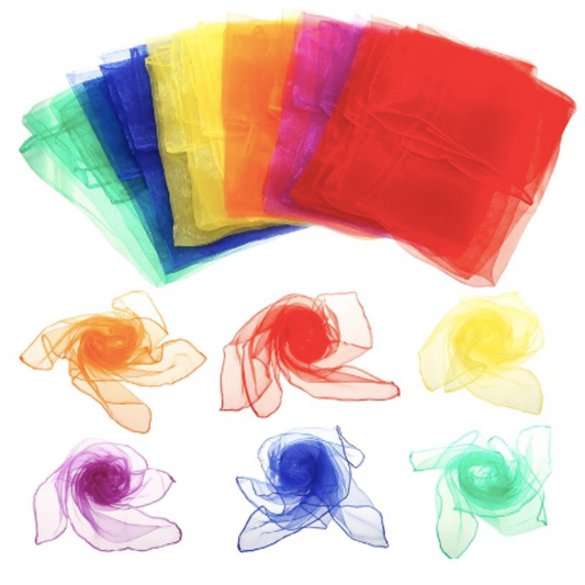 Rainbow play scarves for preschool and kindergarten play! Fun Learn Grow Co.