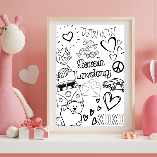 Personalized Coloring Poster for kids! Perfect gift for Valentine's day for kids! Fun Learn Grow Co.