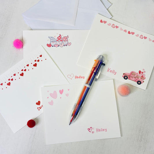 Adorable Valentine Notecards Set for kids and adults! Personalized for extra fun! Comes with a free multi-pen , perfect for gifting! Fun Learn Grow Co.
