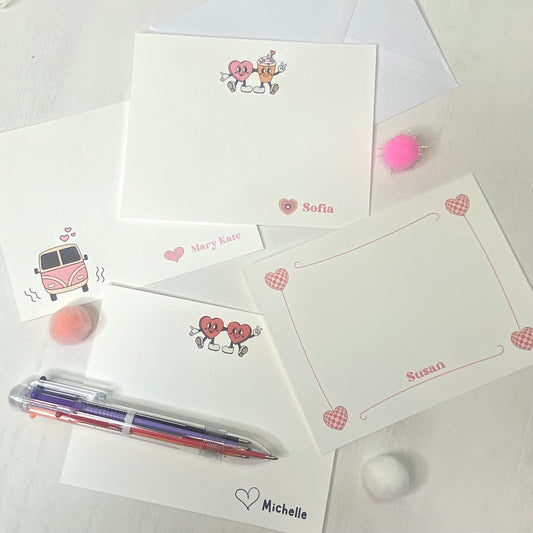 Adorable Valentine Notecards Set for kids and adults! Personalized for extra fun! Comes with a free multi-pen , perfect for gifting! Fun Learn Grow Co.