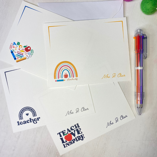 Best, unique gift for teachers. Personalized notecards for your child's teacher. Teacher appreciation gift.  Fun Learn Grow Co.