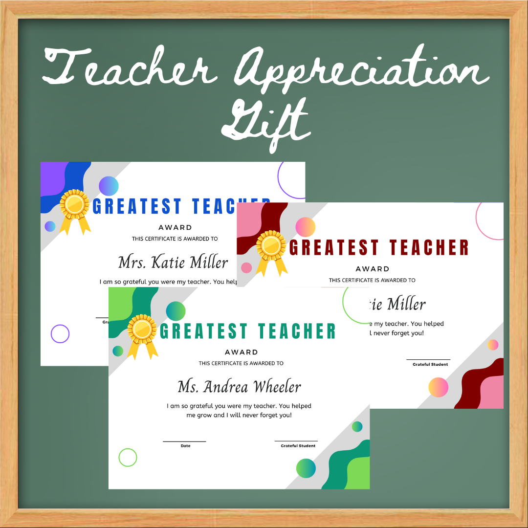 Personalized Greatest Teacher Award Certificate - Fun Learn Grow Co.