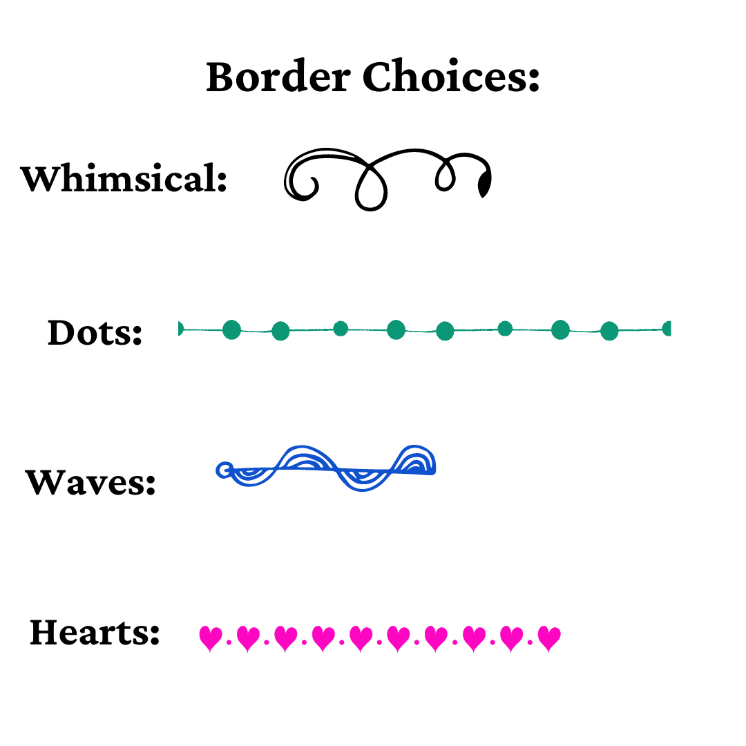 Choose your Border choices for your personalized stationary! Fun Learn Grow Co.