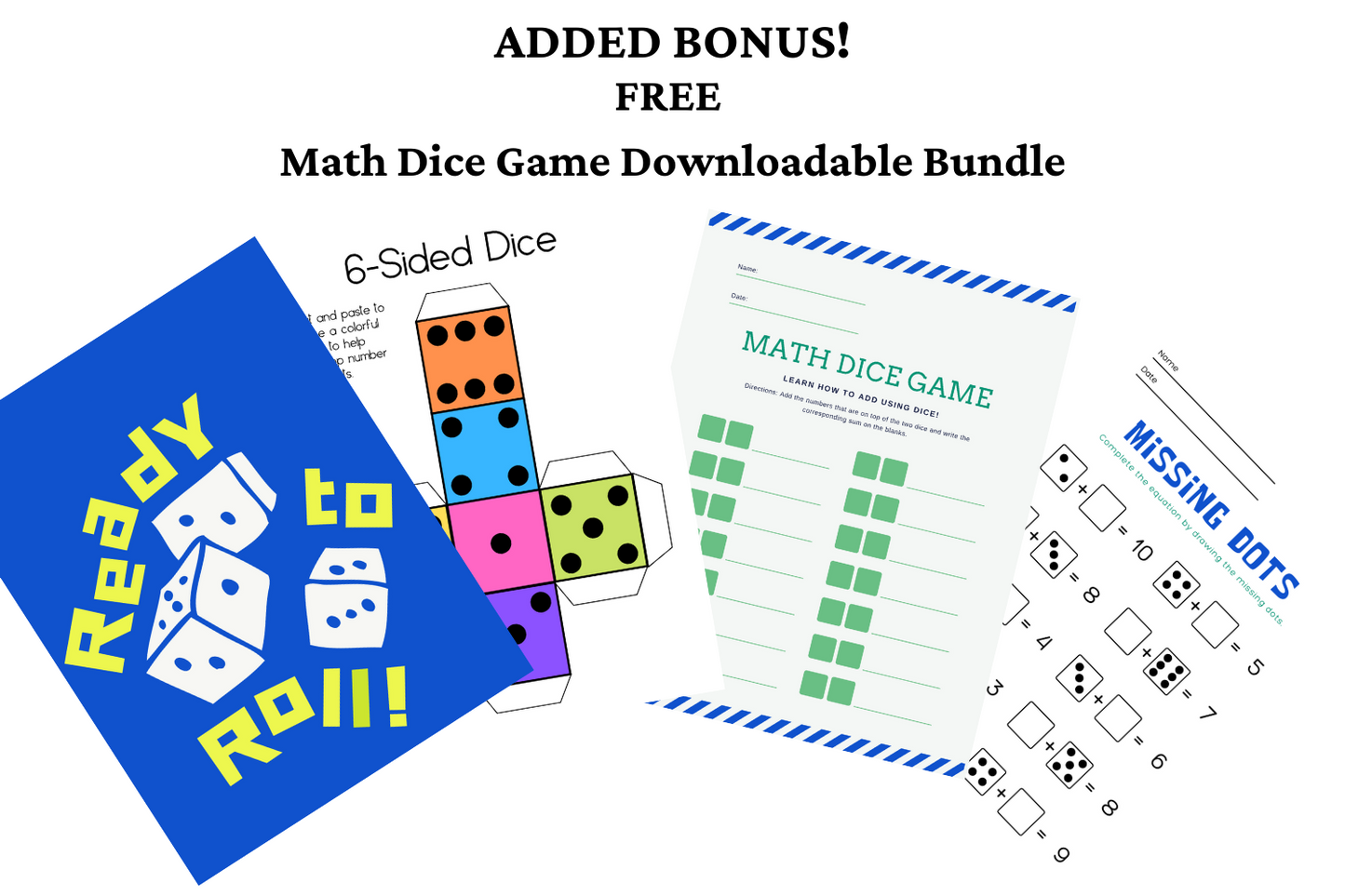 FREE math dice game download bundle with purchase of Tiny Polka Dot Math Game! Fun Learn Grow Co.