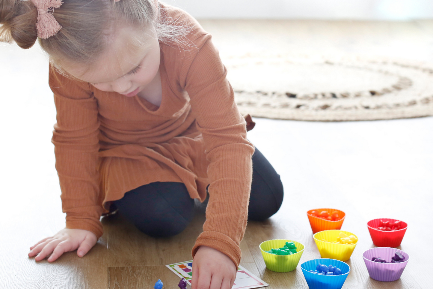 build confidence with your preschooler with hands-on learning, rainbow counting bears Fun Learn Grow Co.