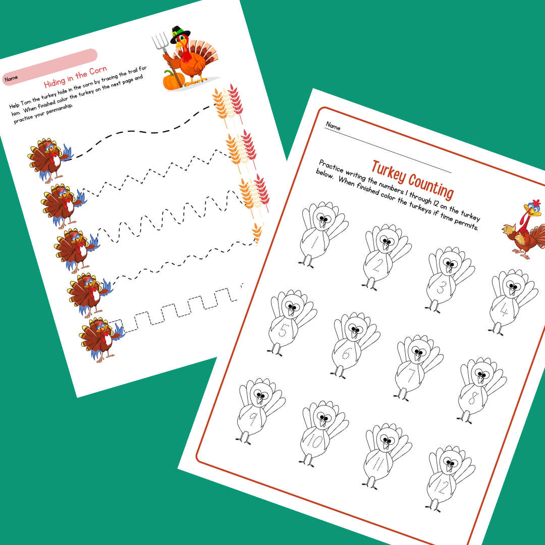 Thanksgiving worksheet bundle for preschool Fun Learn Grow Co.